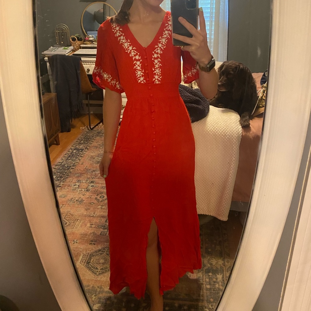 Red floral dress